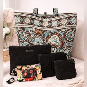 Vera Bradley Floral Bag, Quilted Black Cosmetic Cases & Floral Key Ring